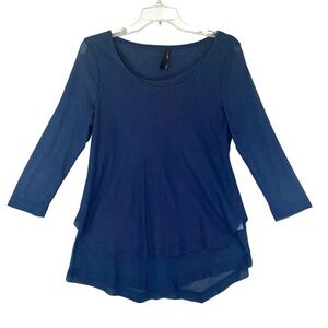 PORTO San Francisco Long Sleeve Mesh Layered Hem Lagenlook Blue Size Medium